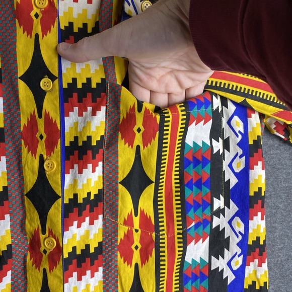 VTG Side Saddle Western Shirt Womens M Aztec Rodeo Color Block 1992 Shoulder Pad - Picture 4 of 10